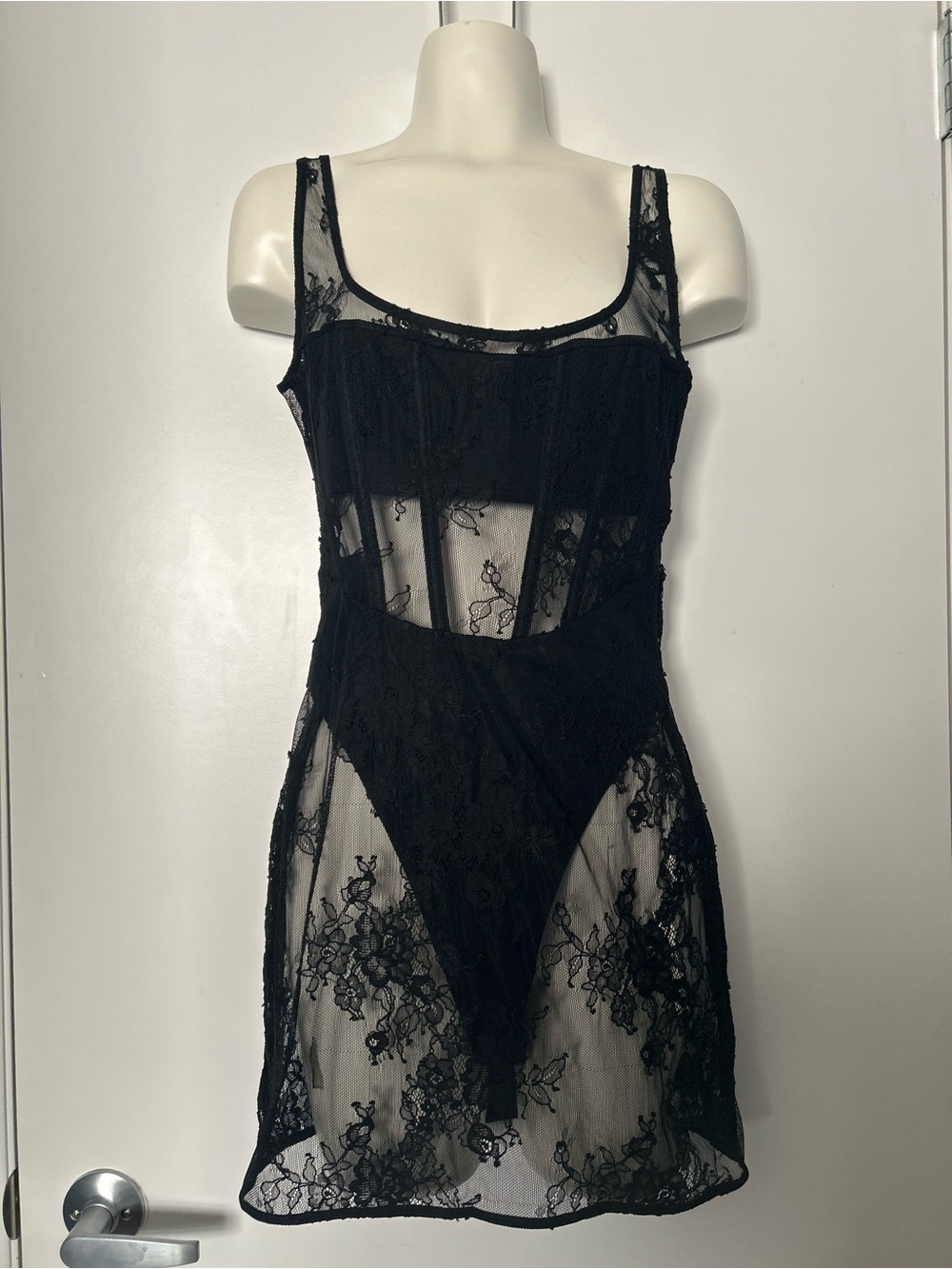 White Fox Boutique Black ‘Please me’ Sheer Lace Mini Dress